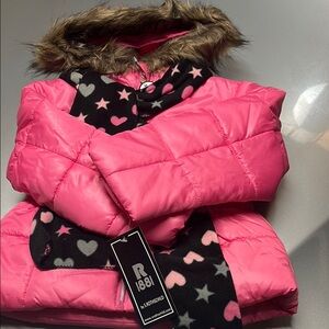 R 1881 Pink Puffer Jacket with Heart and Star Scarf
